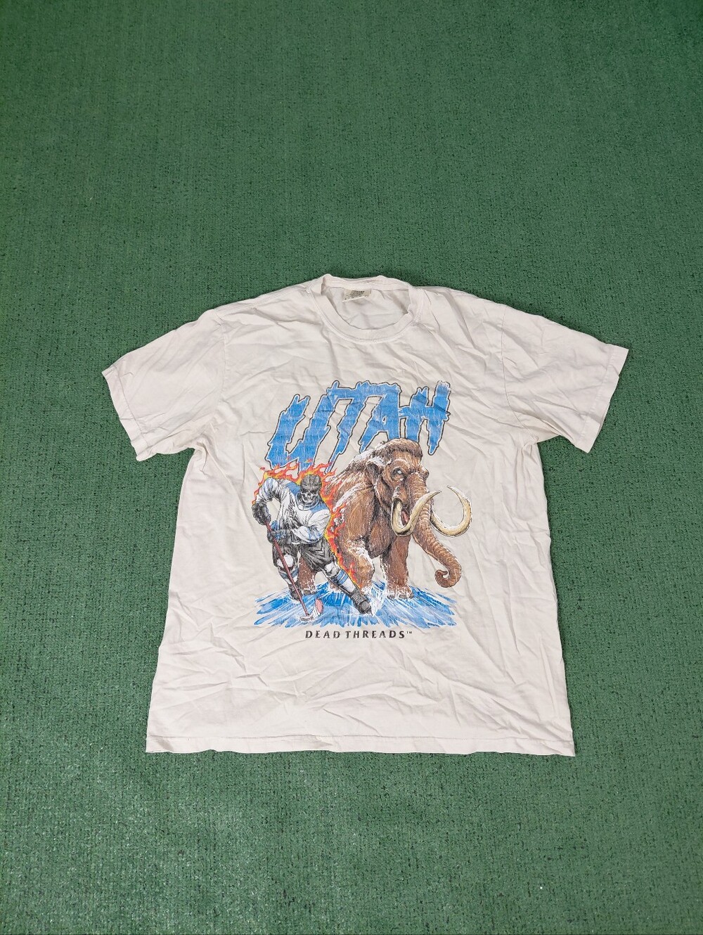 Dead Threads Utah Hockey Skeleton Mammoth Undead Sports Streetwear Cream Color T